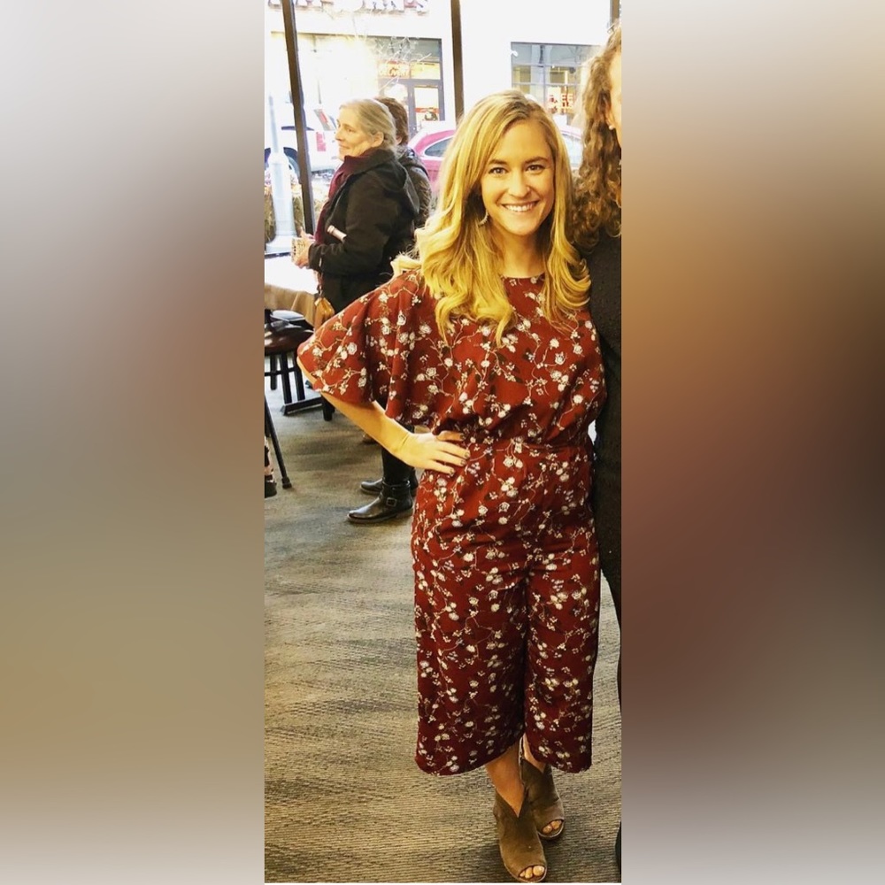 Size Small: Maroon and blue floral jumpsuit - Picture 3 of 3
